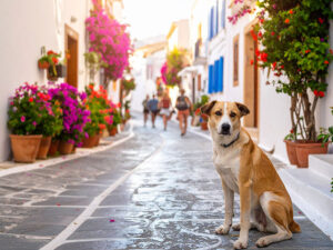 道端にたたずむ野良犬