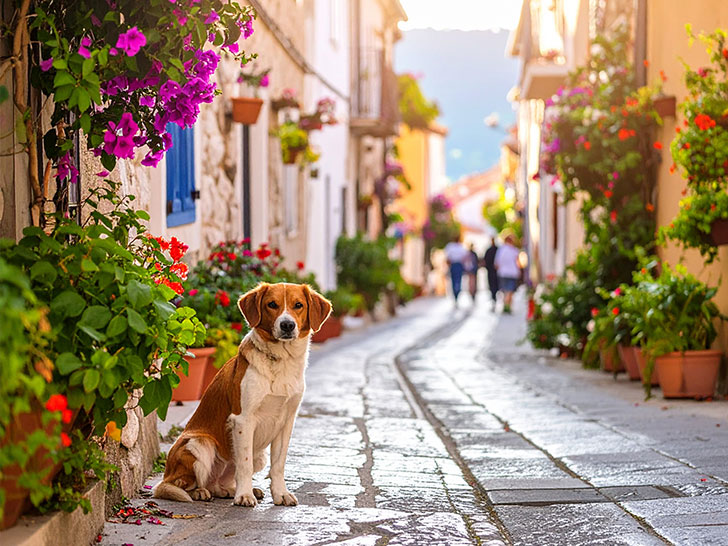 道端にたたずむ野良犬