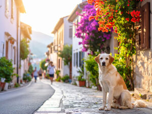 道端にたたずむ野良犬