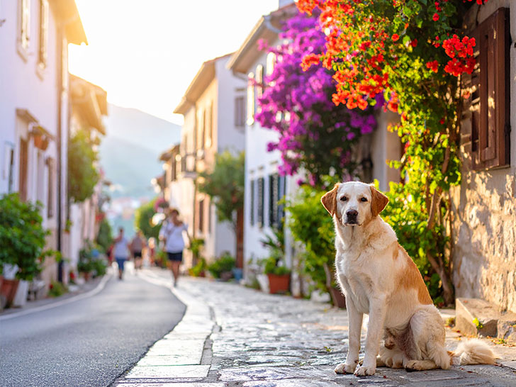 道端にたたずむ野良犬