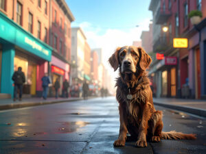 道端にたたずむ野良犬