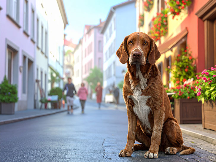 道端にたたずむ野良犬