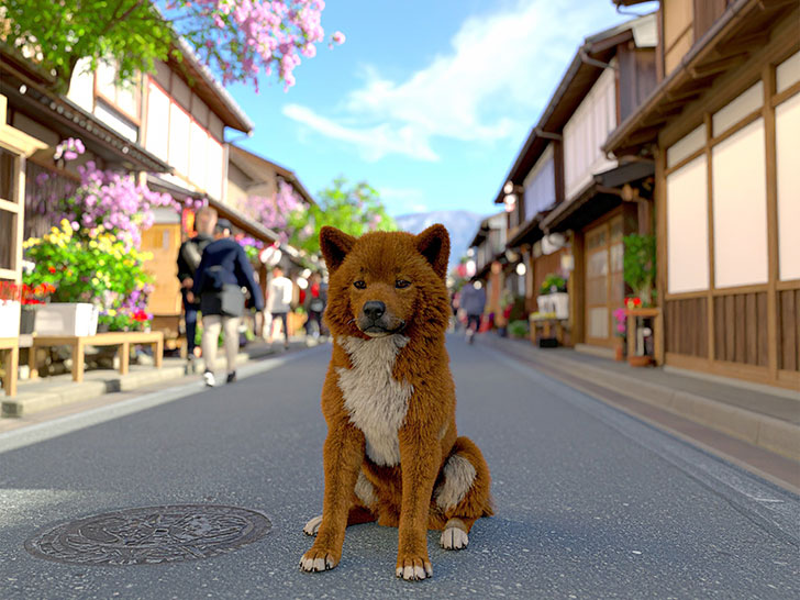 道端にたたずむ野良犬