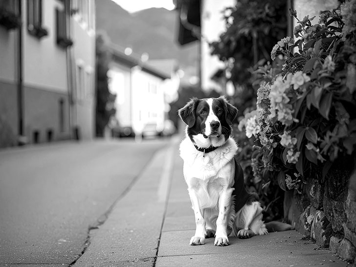 道端にたたずむ野良犬