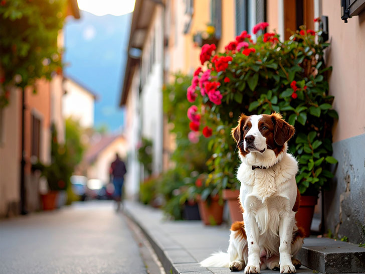 道端にたたずむ野良犬