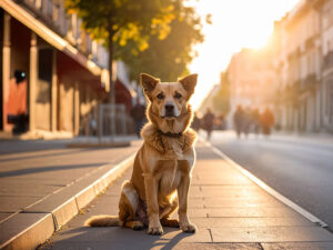 道端にたたずむ野良犬
