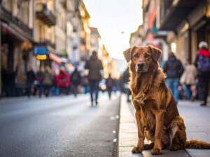 道端にたたずむ野良犬