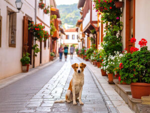 道端にたたずむ野良犬