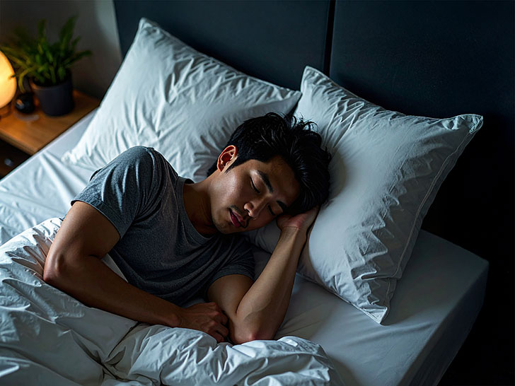 ベッドで眠る若い男性