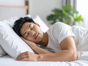 ベッドで眠る若い男性