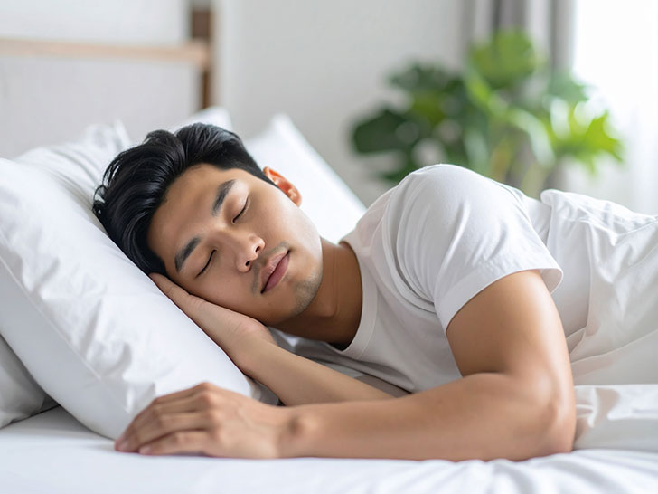 ベッドで眠る若い男性