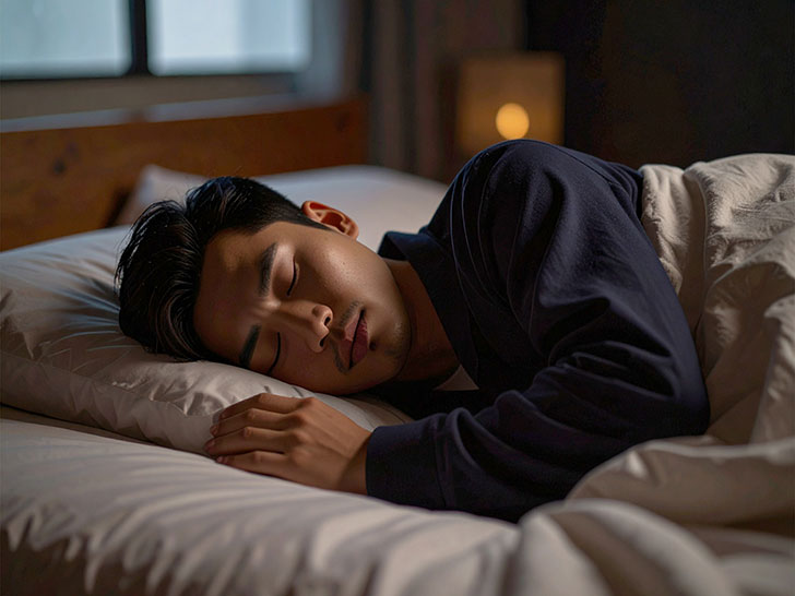 ベッドで眠る若い男性