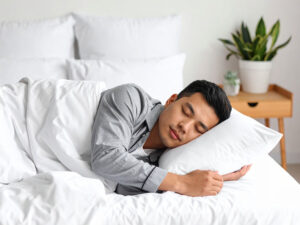 ベッドで眠る若い男性