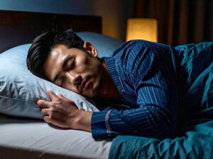 ベッドで眠る若い男性