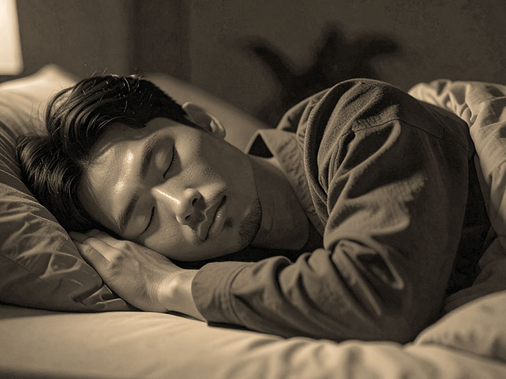 ベッドで眠る若い男性