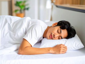 ベッドで眠る若い男性