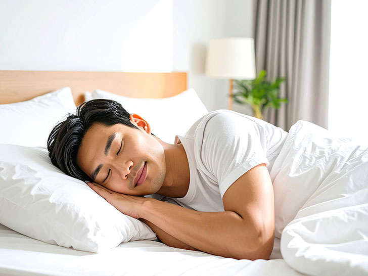 ベッドで眠る若い男性