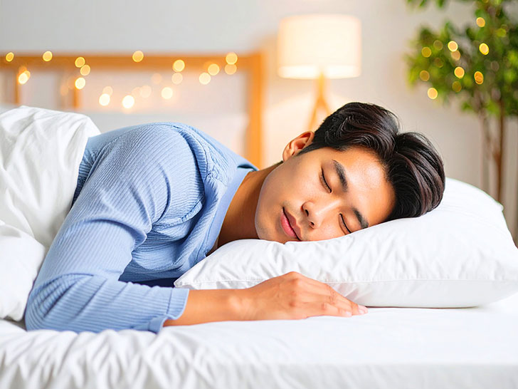 ベッドで眠る若い男性