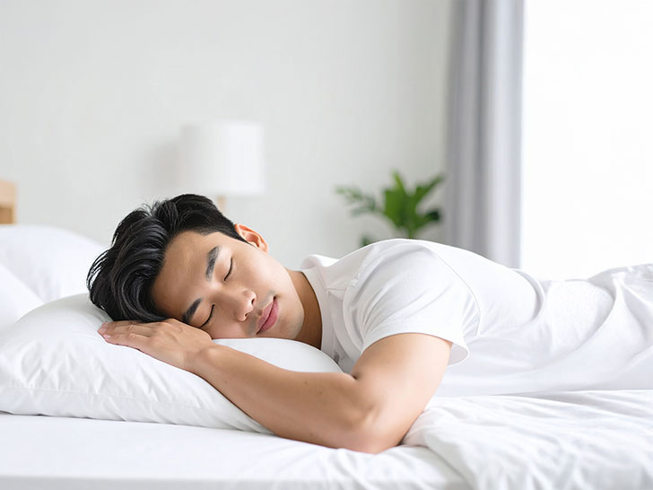 ベッドで眠る若い男性