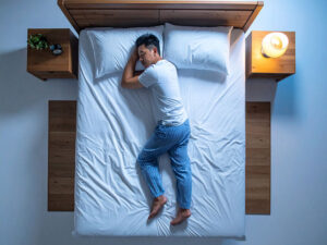 ベッドで眠る若い男性
