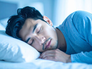 ベッドで眠る若い男性