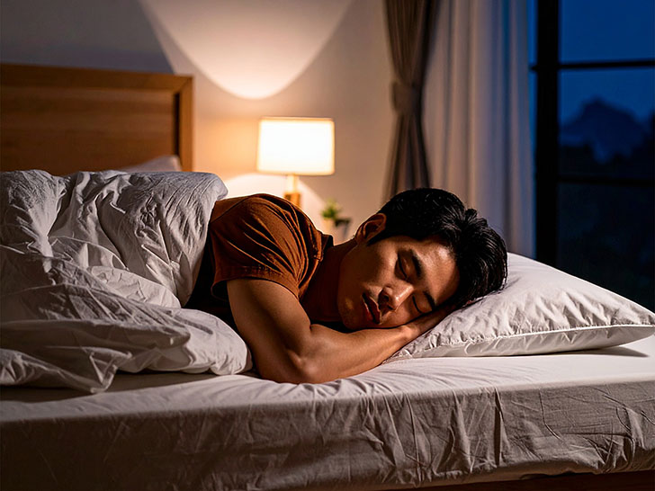 ベッドで眠る若い男性