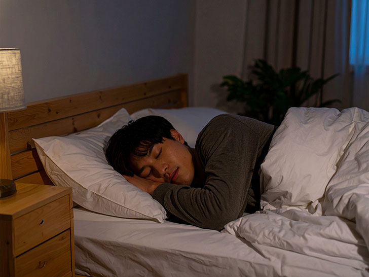 ベッドで眠る若い男性