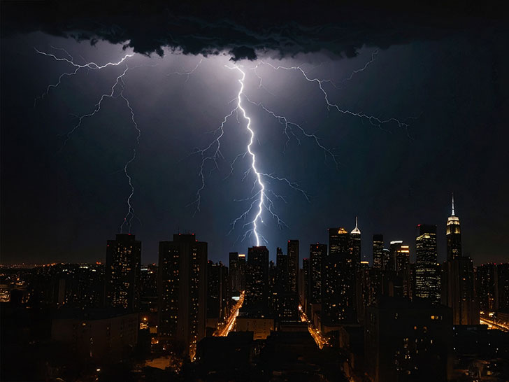 雷雲の空と稲妻