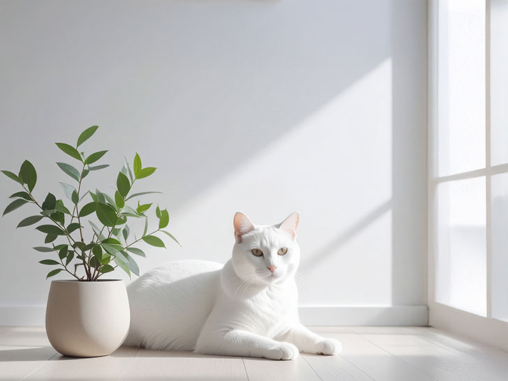 モダンでオシャレな部屋にたたずむ猫