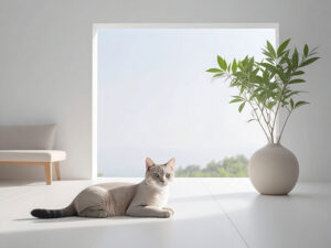 モダンでオシャレな部屋にたたずむ猫