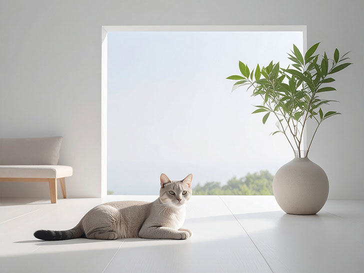 モダンでオシャレな部屋にたたずむ猫