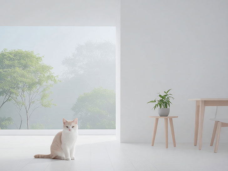 モダンでオシャレな部屋にたたずむ猫