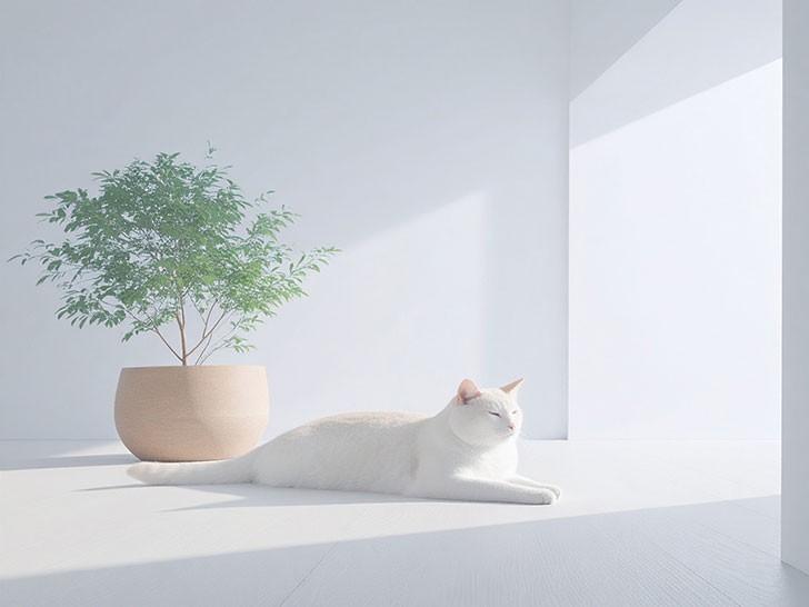 モダンでオシャレな部屋にたたずむ猫