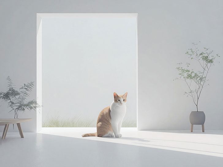 モダンでオシャレな部屋にたたずむ猫