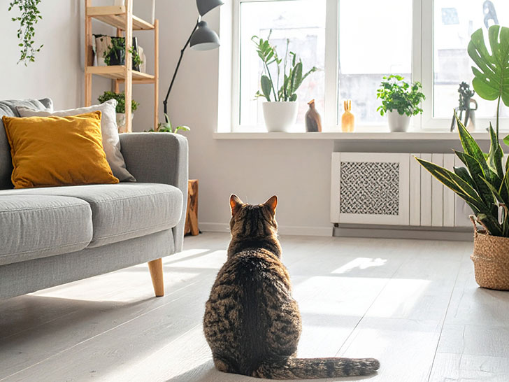 モダンでオシャレな部屋にたたずむ猫
