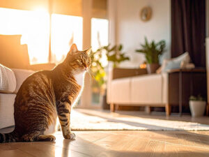 モダンでオシャレな部屋にたたずむ猫