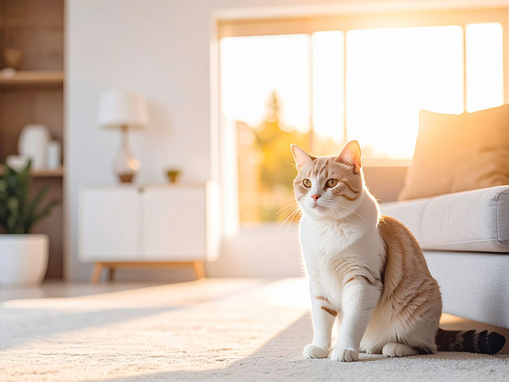モダンでオシャレな部屋にたたずむ猫