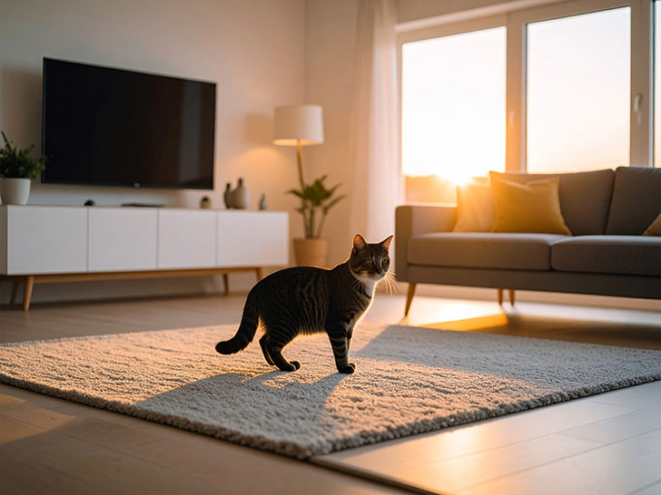 モダンでオシャレな部屋にたたずむ猫