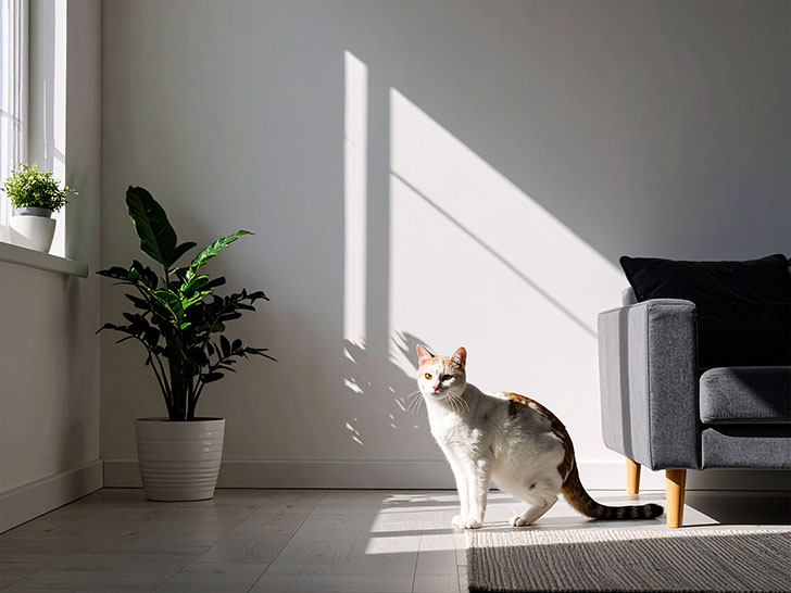 モダンでオシャレな部屋にたたずむ猫