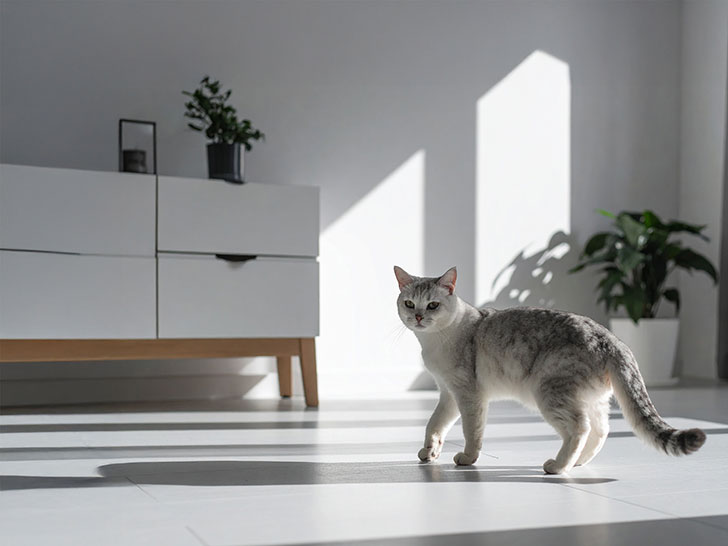 モダンでオシャレな部屋にたたずむ猫