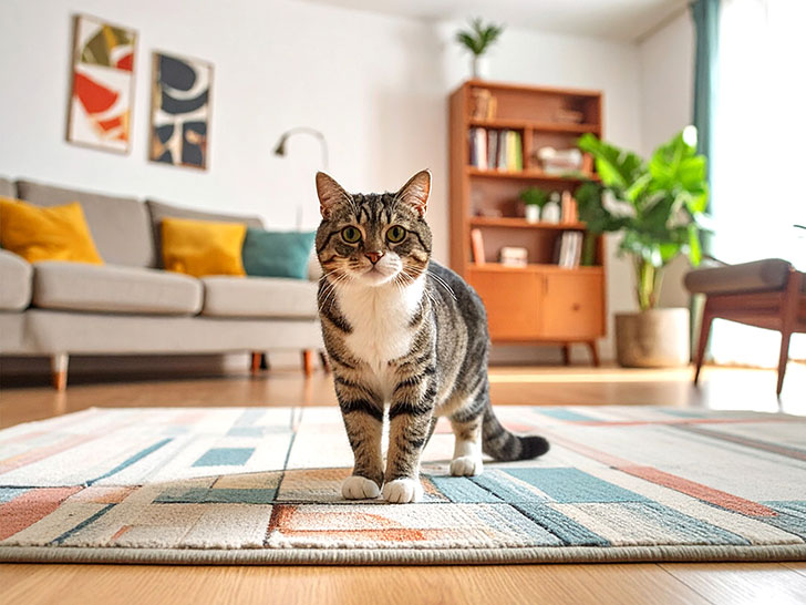 モダンでオシャレな部屋にたたずむ猫