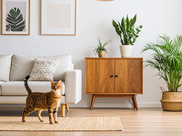 モダンでオシャレな部屋にたたずむ猫