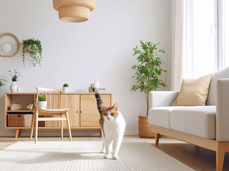 モダンでオシャレな部屋にたたずむ猫