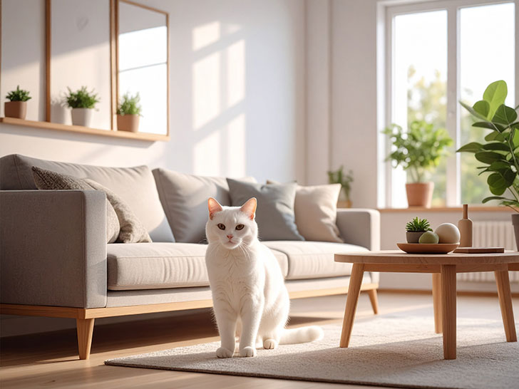 モダンでオシャレな部屋にたたずむ猫
