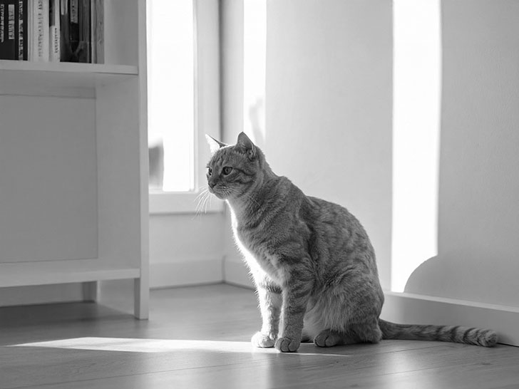 モダンでオシャレな部屋にたたずむ猫