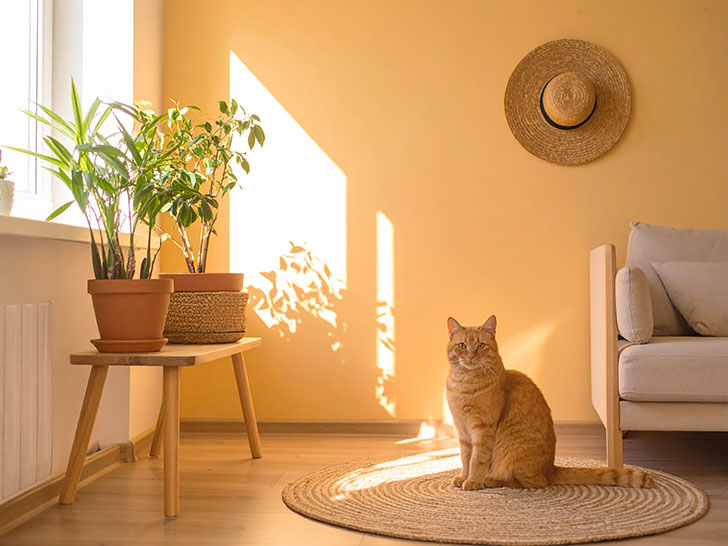 モダンでオシャレな部屋にたたずむ猫