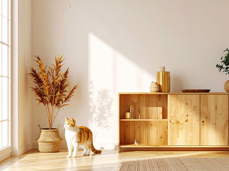 モダンでオシャレな部屋にたたずむ猫