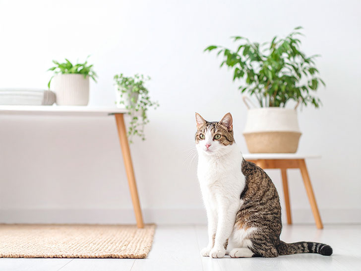 モダンでオシャレな部屋にたたずむ猫
