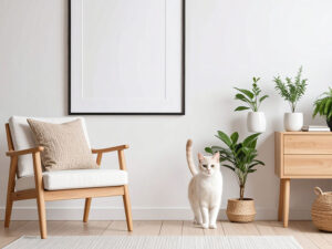 モダンでオシャレな部屋にたたずむ猫