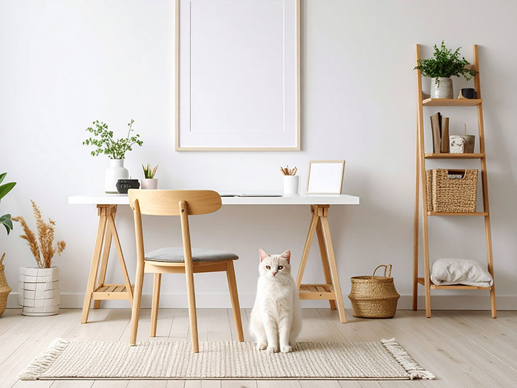 モダンでオシャレな部屋にたたずむ猫